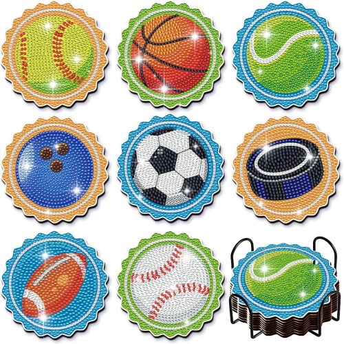 1 DIY Diamond Art Painting Fashion Coasters with Holder for Adults (Balls Coasters)