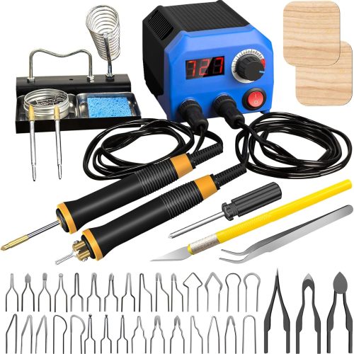 1 LH55-T2-NS2 Wood Burner kit offers adjustable temperature control ranging from 200℃ to 750℃,Wood Burning kit with 2 Detachable Wood Burning Tool Pens, 36 Wood burner Tips,professional wood burning kit