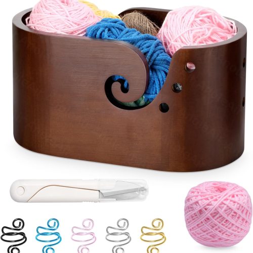 Large Wooden Yarn Bowl, Yarn Bowls for Crocheting, Crochet Tension Rings, Handmade Wood Knitting Yarn Holder Storage Bowl for Crocheting and Knitting Lovers Mothers Day Present