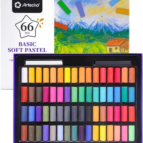 1 66pcs Soft Pastels, 64 Colors Including 4 Fluorescent Colors, Extra Free Black & White, Square Chalk for Drawing, Blending, Layering, Shading, Pastels Art Supplies