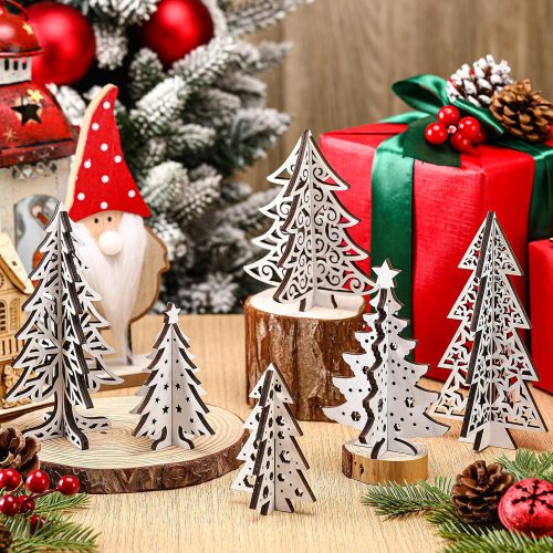 1 12 Pcs Wooden Christmas Trees Tabletop Decor Wood 3D Christmas Trees Xmas Centerpieces Table Wooden Signs Farmhouse Tiered Tray Home Decor for Winter Home Office Farmhouse(Tree)