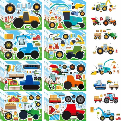 1 24 Sheets 8''×6'' Make Your Own Farm Tractor Stickers for Toddlers Kids Party Favors, Make a Face Sticker, Fall Autumn Stickers for Kids Farm Themed Birthday Party Favors Supplies Crafts (8 Designs)