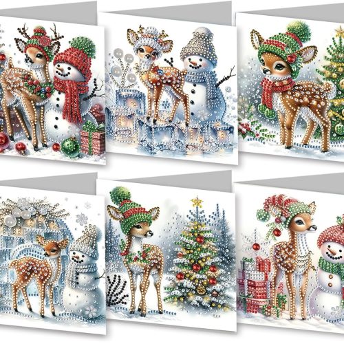 6-Pack 5D DIY Diamond Art Christmas Greeting Cards Kit for Adults, Deer Diamond Painting Card Making Craft with Envelopes, Creative Gift Idea