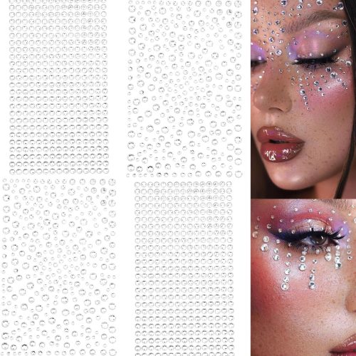 1 2116 pcs Self Adhesive Rhinestones for Makeup Eyes Face 6 Sheets Clear Rhinestones Stickers Bling Gems Jewels Stickers for DIY (White)