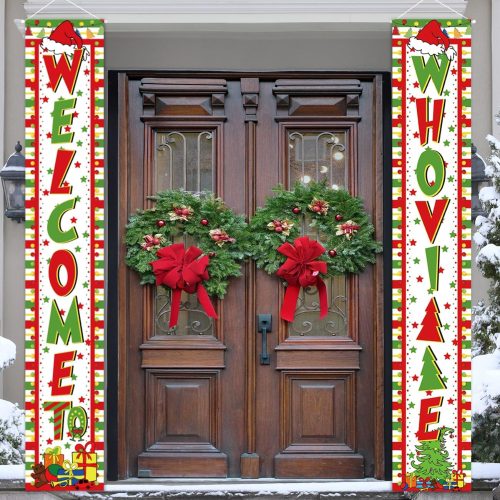 1 Christmas Decorations Merry Christmas Hanging Banner Porch Sign Xmas Holiday Welcome Banner for Home Yard Indoor Outdoor Wall Door Xmas Party Decorations