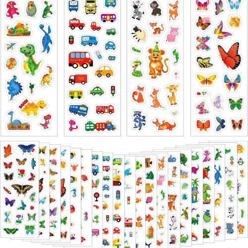1 Cute Stickers for Kids Children Toddlers Boys Girls 20 Sheets with Animals Dinosaurs Cars Butterflies Fish