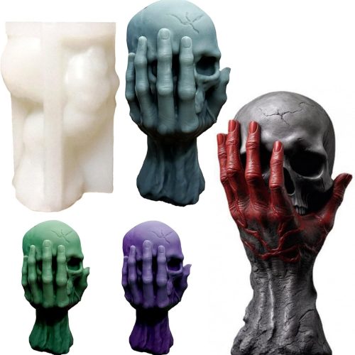 1 Halloween Skull Candle Molds, 3D Ghost Hand Skull Silicone Molds for Epoxy Resin Casting Aromatherapy Soap Candle Making Molds