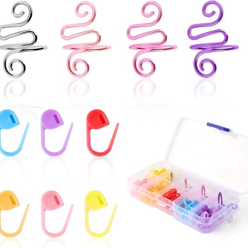 1 LBU 4Pcs Crochet Ring + 60Pcs Stitch Markers Adjustable Crochet Tension Rings for Finger Handmade Open Yarn Guide Crocheting Rings Knitting Accessories with Box Crochet Gifts for Women Mom Crocheters
