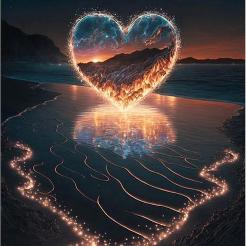 5D DIY Love Beach Diamond Art Kits for Adults-Full Drill Round Landscape Paint by Numbers Kit for Beginners -Diamond Gem Art Painting Kits for Home Decor and Gifts