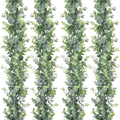 DearHouse 4 Pack Faux Eucalyptus Garland Plant, Artificial Vines Hanging Eucalyptus Leaves Greenery Garland for Wedding Backdrop Arch Wall Decor, 6 Feet/pcs UV Protected Indoor Outdoor