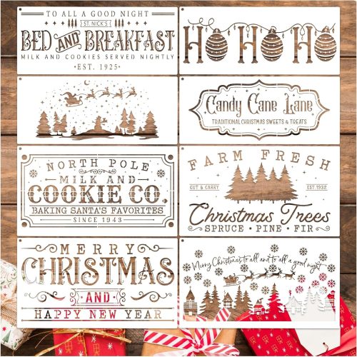 Large Christmas Stencils for Crafts Reusable Christmas Holiday Stencils for Painting on Wood Board Sign Door Hanger Wall Home Decorating (8 Old Christmas)