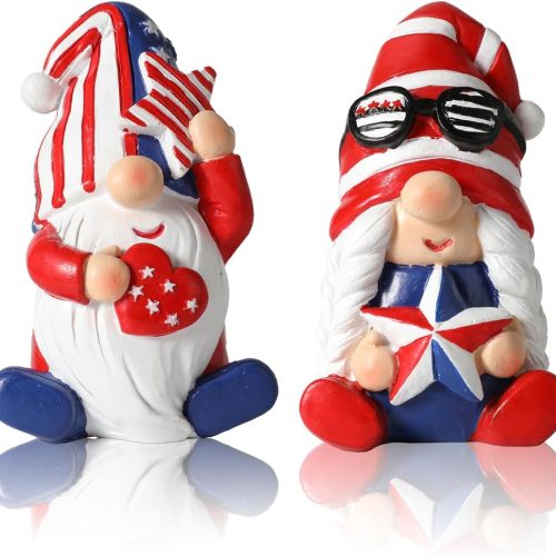 4th of July Gnomes Set of 2 - Handmade Resin Patriotic Gnomes Figurines for Indoor Independence Day Decorations (Patriotic)