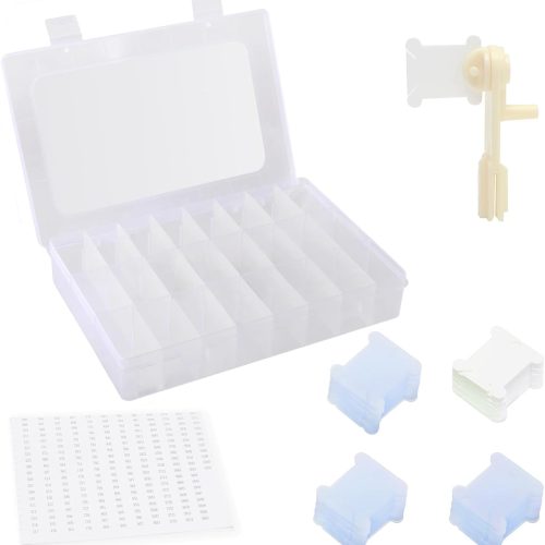 1 Embroidery Floss Organizer Cross Stitch Thread Organizer-Bobbin Winder 1 Removable 24 Compartments with 100 Floss Bobbins and 2 Pieces Numbered Stickers for Craft DIY Embroidery