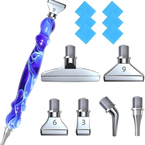 1 14pcs Metal Screw Thread Tips Diamond Painting Pen Kits, a Diamond Art Pen, 6pcs Tips, 6 Glue Clays, 5D Diamond Painting Accessories Tools for DIY Craft, Comfort Grip and Faster Drilling Blue