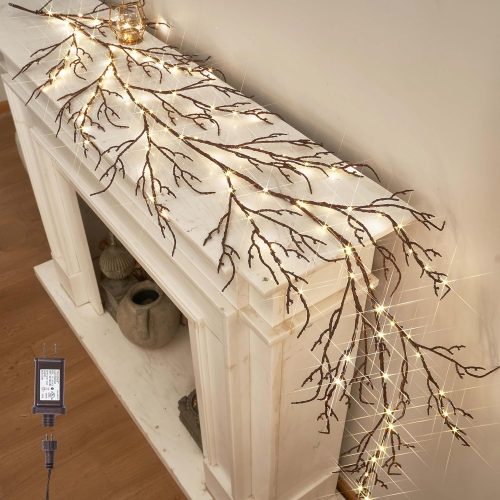 1 LITBLOOM Brown 6FT 120 LED Fairy Lights Plug in Willow Vine Garland for Indoor Outdoor Home Fireplace Wall Christmas Decoration