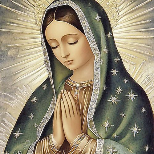 1 F-CANLAN Round Full Drill Diamond Painting Kit, 5D Pray Virgin Mary Diamond Dots Arts Crafts Set Religious Belief Diamond Painting with Gem for Adult Beginner Virgin Mary Room Decor (12X16 inches)