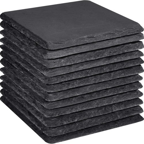 1 Slate Coasters Set 12, MAPRIAL 4 Inch Square Rustic Black Stone Coasters for Drinks with Anti-Scratch Backing for Halloween, Bar, Kitchen, Housewarming Gifts, Home Decor