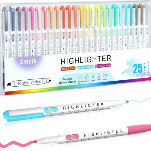 1 Double Ended Highlighters with Soft Chisel Tip, 25-Pack Quick Dry Assorted Colors, Pastel Highlighters Set for School/Office Journaling, Bible Assorted Colors