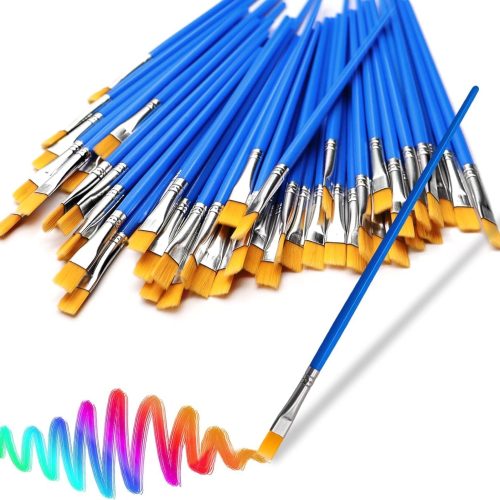 1 30Pcs Small Paint Brushes Kids for Acrylics Painting, Flat Nylon Hair Paint Brush Bulk Wooden Handle Oil Watercolors Painting Brushes for Students, Children and Adult, Blue