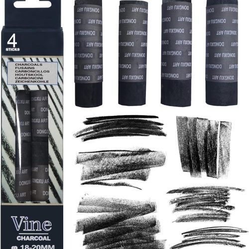 1 Vine Charcoal Sticks, 18-20 MM Jumbo Vine Charcoal Pencils for Artists, Beginners, 4 Pcs Natural Charcoal Stick for Sketching, Drawing, and Shading