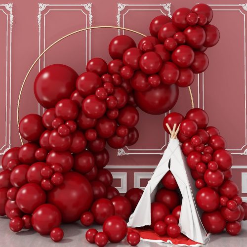 1 Red Balloons Double Stuffed, Ruby Red Balloon Garland Kit Dark Red Latex Balloons Different Sizes 18/12/10/5 Inch Burgundy Maroon Red Balloon Arch for Birthday Wedding Valentine Day Party Decorations