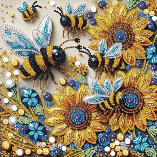 1 WSLWXSHM 5D Special Shape Diamond Art Kits for Beginners, Diamond Painting Kits for Adults Sunflower Bee, Crystal Rhinestones Diamond Painting for Home Wall Decoration Gift 12×12inch/30×30cm, Flower