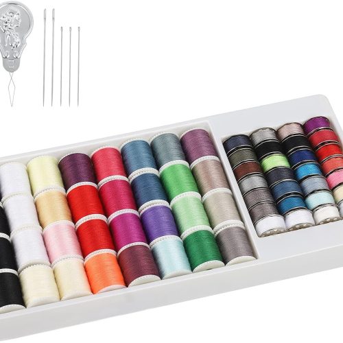 1 NEX 60 Pcs Bobbins Sewing Thread Kit, Polyester Mini Bobbins and Thread Spools for Hand & Machine Sewing