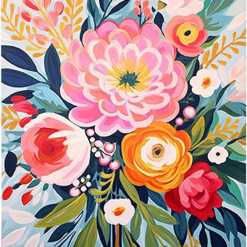 1 YarnMate Flowers Paint by Numbers Kit for Adults - Flowers in Vase Paint by Number on Canvas Without Frame, DIY Acrylic Painting for Gift Home Wall Decor (16x20 Inch)