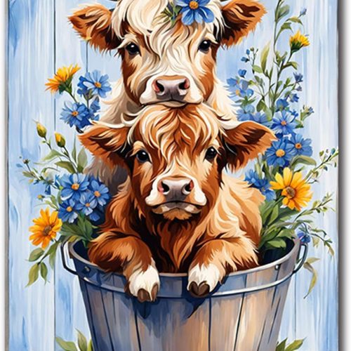 1 igoodom Diamond Art Kits for Adults, Cow Diamond Art Kits, Full Drill Round Highland Cow Diamond Painting Kits, DIY Gem Art and Crafts for Home Wall Decor Gift 12x16inch