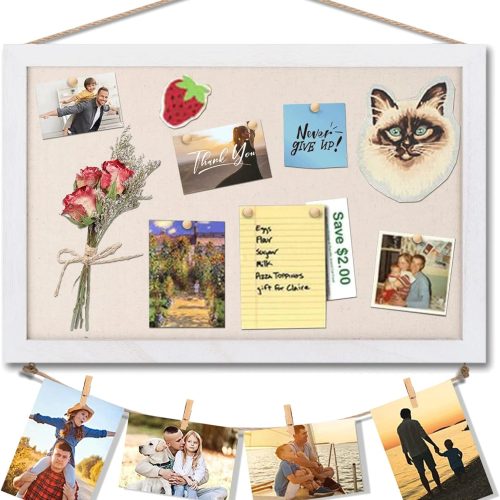 1 Cork Board Bulletin Board, 16 "x11 White Linen Cork Boards for Walls with White Frame, Pin Board Vision Board for Home Kitchen School Office Decor