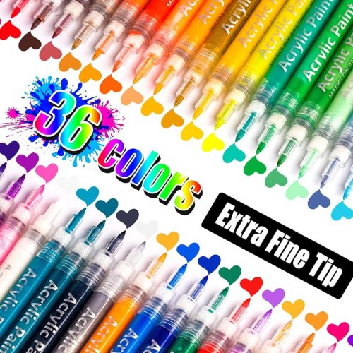 1 36 Colors Extra Fine Tip Paint Pens Paint Markers, Premium Acrylic Paint Pens For Rock Painting, Canvas, Wood, Glass, Ceramic, Fabric, Acrylic Paint Markers Set for Painting Supplies