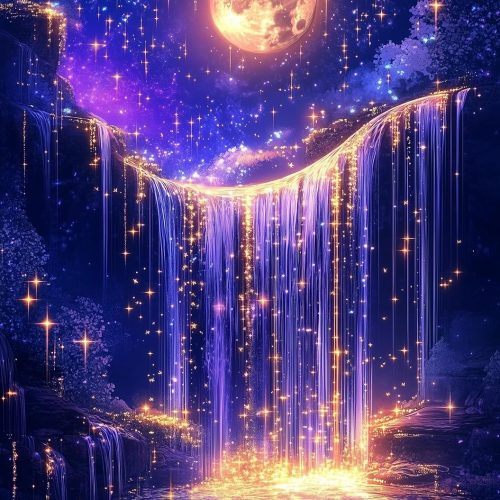 1 Moonlight Diamond Art Kit for Adults Waterfall, DIY Landscape Diamonds Painting Kits for Beginners, 5D Gem Art Full Round Drill(12x16inch)