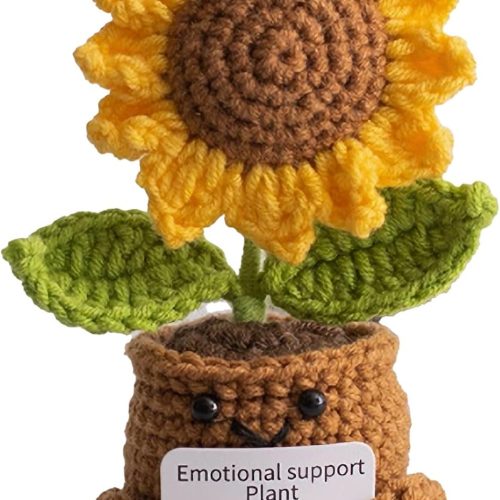 1 Handmade Artificial Sunflower Flowers for Home Office Desk Decor - Crochet-Style Faux Plants, Uplifting Gift for Women Mothers Friends (Birthday, Housewarming, Car Accessories)