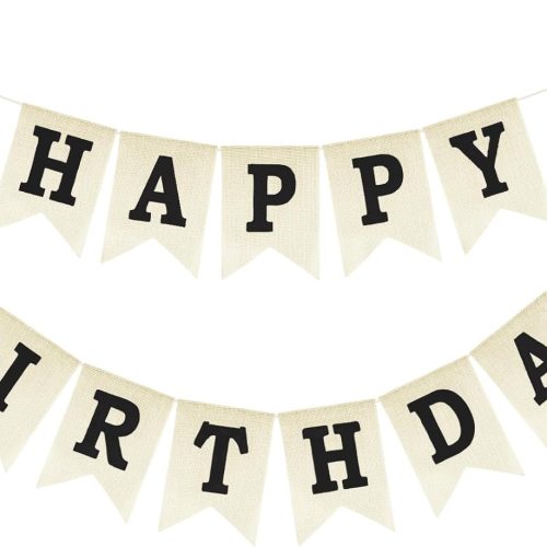 1 Happy Birthday Banner - NO DIY Black Burlap Happy Birthday Banner Sign Happy Birthdays Party Decoration Happy Birthdays Banners Bunting for Women Men Girl Boy Celebration Party Backdrops