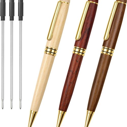 1 Ballpoint Pens Wood Pen - Fancy Pens with Gift Box Christmas Gift Nice Pens Set for Men Women Employee Journaling Executive Black Ink 1.0mm, 3 Pens with 3 Extra Refills