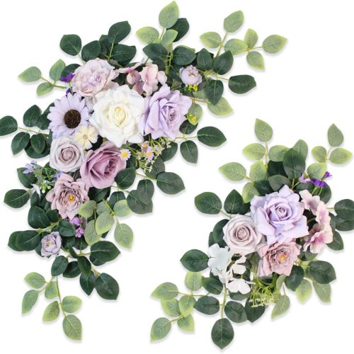 1 Pack of 2 Wedding Arch Decorations Artificial Hanging Flowers Floral Swag for Wedding Welcome Sign Backdrop Balloon Arch Home Party Bridal Ceremony Reusable(Purple)