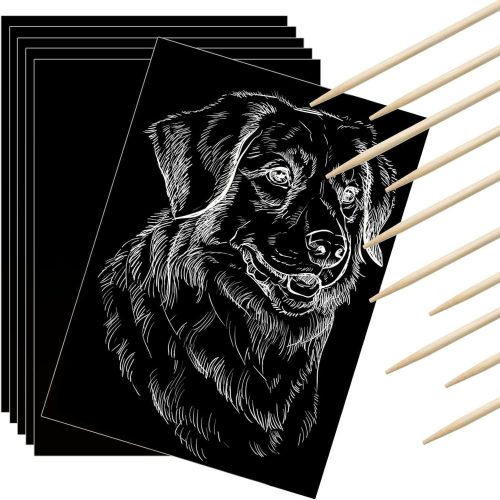 1 Gersoniel 100 Pieces Scratch Paper Art Set Craft Kits Black Coated Scratchboard Black Scratch Off Paper with Wooden Stylus for Valentine Gifts Birthday Party Supplies