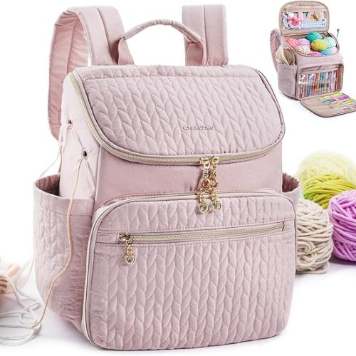 Knitting Bag Backpack, Large Crochet Backpack - Crochet Bag Organizer, Yarn Storage Organizer - Yarn Holder with 10 Pockets for Crochet Accessories, Knitting & Crochet Supplies, Crochet Gift