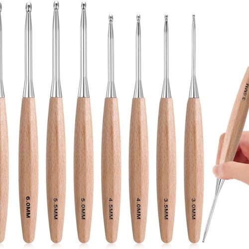 Beech Wood Crochet Hooks 3.0mm~6.5mm, Ergonomic Crochet Hooks Set with Roll Felt Case