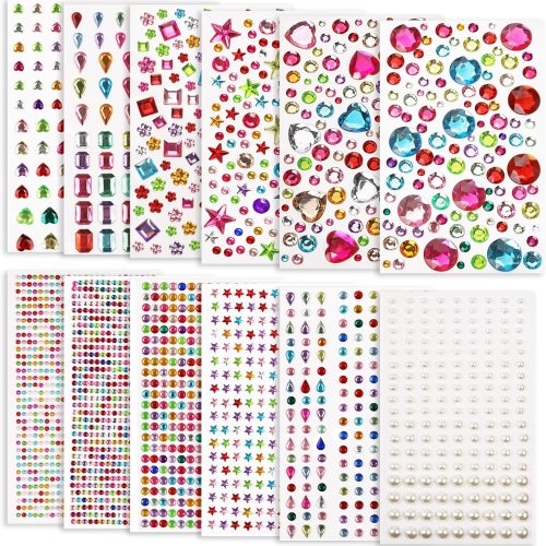 1 Gem Stickers, 3200pcs Rhinestone Stickers Jewels for Crafts, Self Adhesive Rhinestone Jewel Stickers, Assorted Shapes Acrylic Gems Stickers, Stick on Gems for DIY, Craft Supplies for Kids