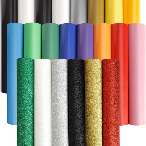 22 Pack HTV Heat Transfer Vinyl 12"x10" -16 Pack Assorted Colors Iron on Vinyl Sheets and 6 Pack Glitter HTV Vinyl Bundles for T-Shirts, Silhouette Cameo