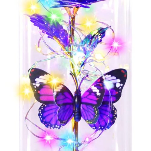 Purple Butterfly Rose Flower Birthday Gifts - Women Gifts for Her Mothers Day Valentines Anniversary Christmas Thanksgiving - Light Up Rose Flower Gifts for Mom Wife Grandma Girlfriend Daughter Sister