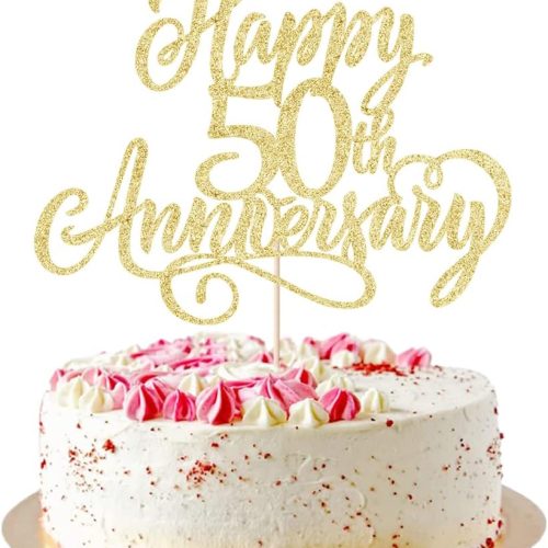 Golden glitter Happy 50th Anniversary Cake Toppers -Wedding Anniversary Party Decorations, Company Anniversary Party, 50th Birthday Party Decorations