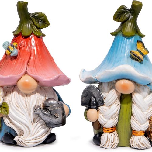 Garden Gnome Decorations Handcrafted Outdoor Ornaments Spring Gnome Figurines Flower Gnome Statues Perfect for Garden, Patio, and Balcony Décor