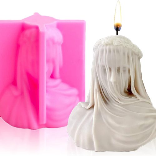 1 Veiled Lady Candle Mold, Silicone Veiled Female Bust Veiled Lady Bust Veiled Maiden Bust Sculpture Statue Mold DIY Candle Hand Soap Making Mold Resin Molds Clay Plaster Craft Mould (S)