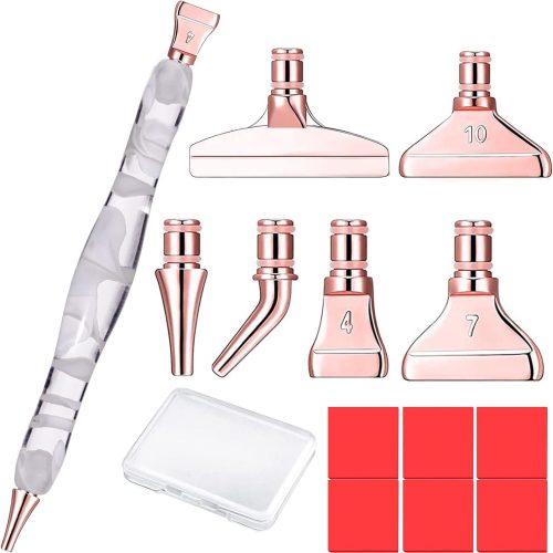 Rose Gold Metal Stainless Steel Tip Diamond Painting Art Sticky Drill Dot Pen Stylus Kits Set Accessories Tool with Wax for DIY 5D Diamond Painting Gem Nail Art White