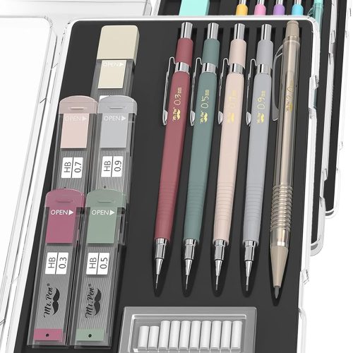 Mechanical Pencil Set with Leads and Eraser Refills, 5 Sizes - 0.3, 0.5, 0.7, 0.9 and 2 Millimeters, for Drafting, Drawing and Sketching, Christmas Gift