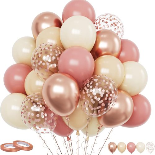 1 Retro Blush Pink Balloons Set, 60PCS Dusty Pink Birthday Balloons, 12Inch Chrome Rose Gold Balloons Beige Nude Latex Balloon for Girls Birthday Bridal Baby Shower Wedding Boho Party Decoration