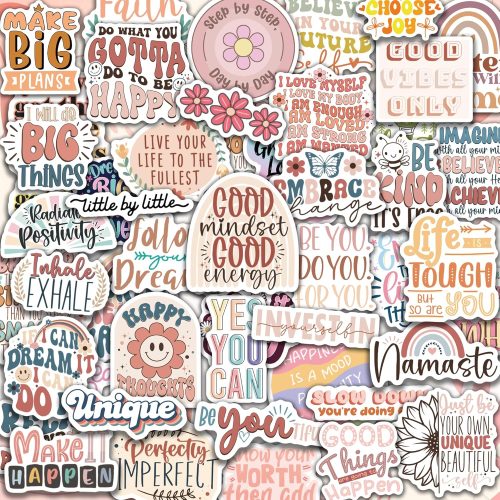 1 300PCS Motivational Stickers for Vision Board Water Bottles Laptops, Inspirational Quote Waterproof Vinyl for Journals Cups, Affirmation Boho Stickers for Women Holographic