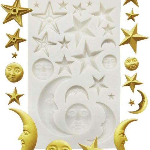 Moon Stars Sun Face Silicone Fondant Mold Chocolate Candy Gumpaste Sugarcraft Tool Cake Decorating Tools Epoxy Resin DIY Polymer Clay Silicone Mold